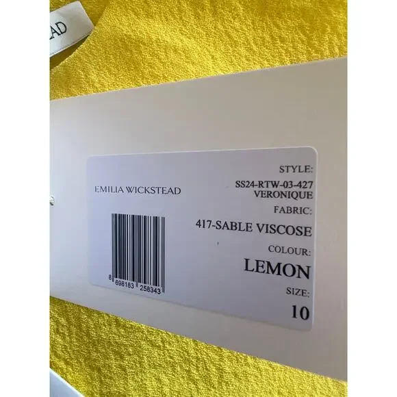 Emilia Wickstead Veronique Lemon Top NWT Size 6